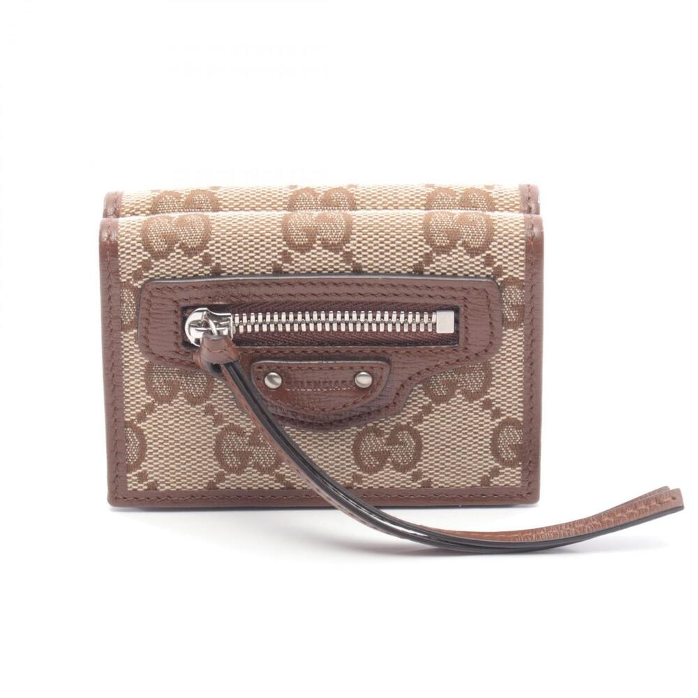 Gucci Hacker Project Trifold Wallet Canvas Leather Beige Brown